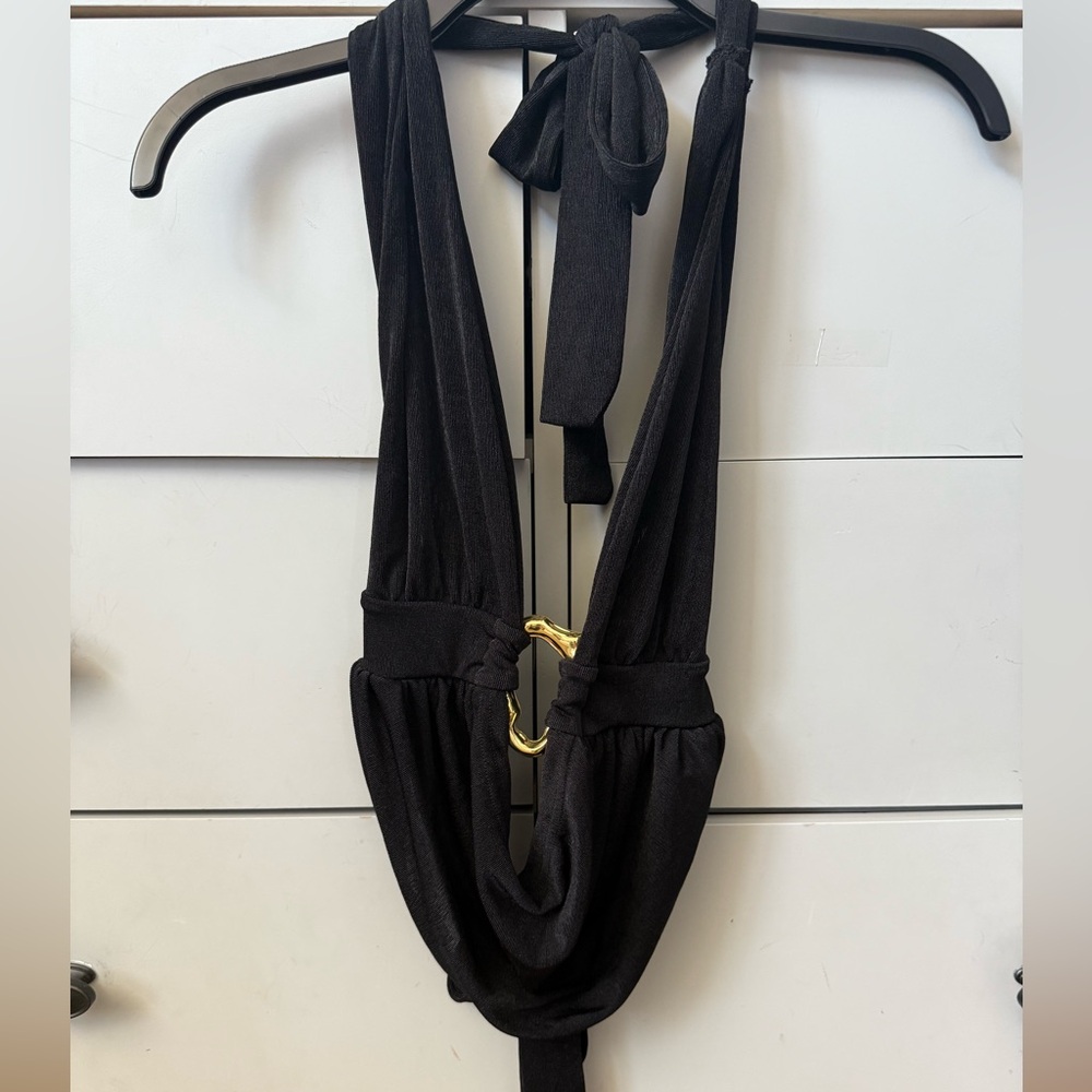 Black Halter Top with Gold Accent